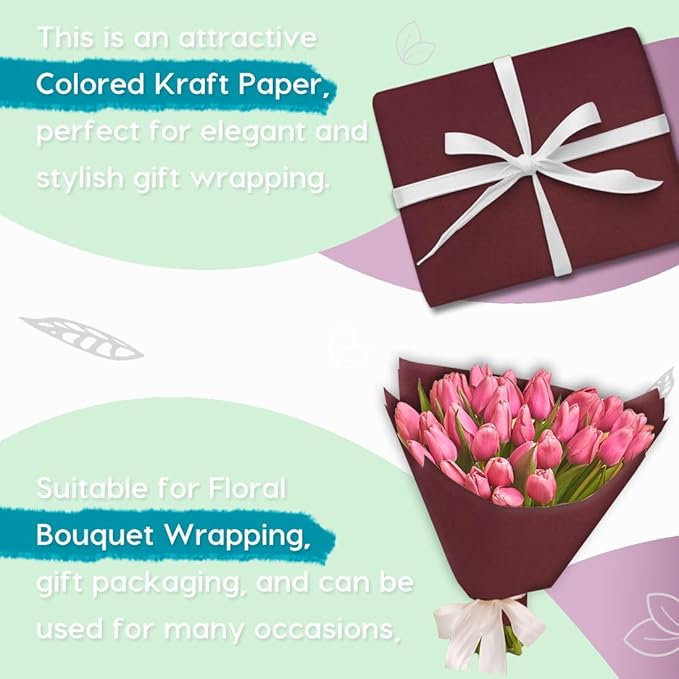PerkHomy Wine Red Kraft Paper Roll 17.5" x 960" (80') for Gift Wrapping Bouquet Flower Art Painting Craft Writing Packaging Shipping 80GSM 55LB (Wine Red, 17.5" x 80')