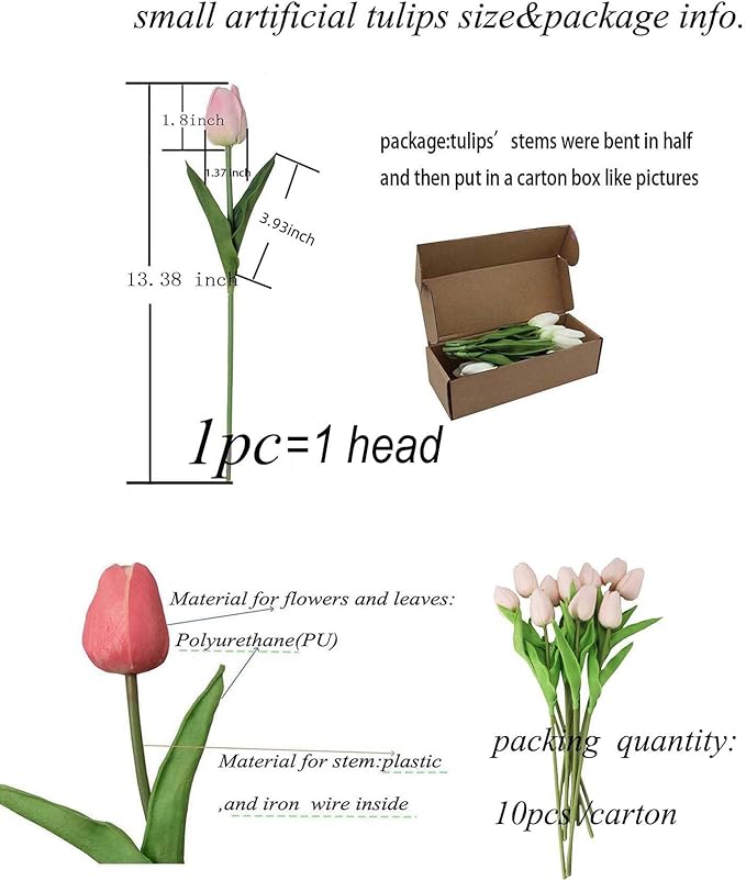 10-Heads Home Decor Mini Tulip Real Touch Tulip Artificial Flowers Bouquets for Home Wedding Party Centerpiece Decoration (Light Pink)