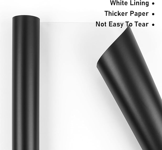 NESCCI Matte Metal Black Wrapping Paper, Solid Color Paper-2 Roll,17.5 Inches X 32.8 Feet Per Roll,Gift Wrapping Paper,Perfect for Wedding,Valentine's Day,Birthday,Baby Shower,DIY Bouquet