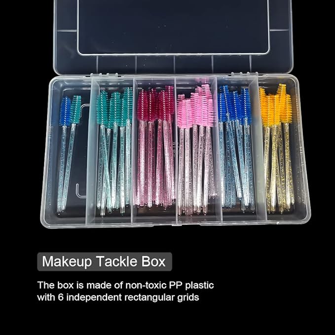 2 Pack 6 Grids Tackle Box Organizer Mascara Brushes Container Fishing Tackle Tray Box Plastic Storage Organizer Container for Crafts, Beads Earrings, Screws, Nail, Pins