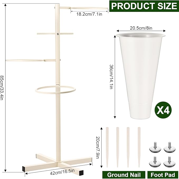 Flower Display Stand with Buckets, Metal Flower Bar Stand Rustic Farmhouse Florist Bouquet Holder Flower Cart Display Shelf for Outdoor Patio Garden Wedding Decor (Round)