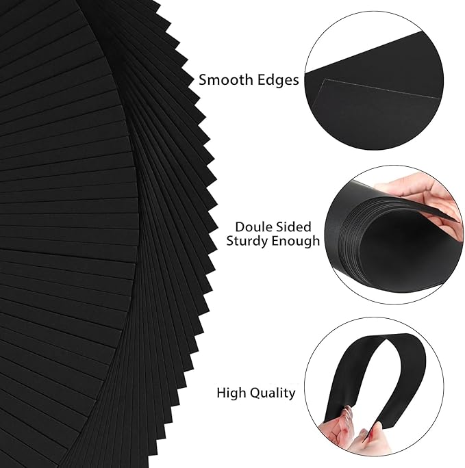 U HOMOVING 200 Sheets Black Kraft Paper for Wrapping Gifts Bouquet 12”x 17”Construction Paper for Art Craft Drawing Supplies Kraft Sheets for Packing Moving Shipping