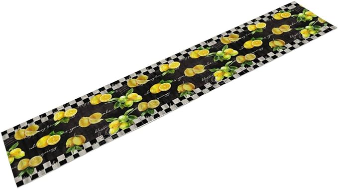 Lemon Table Runner, Summer Yellow Fruits Green Leaves Kitchen Dinning Table Decoration for Indoor Outdoor Home Party Decor 13x36 Inch