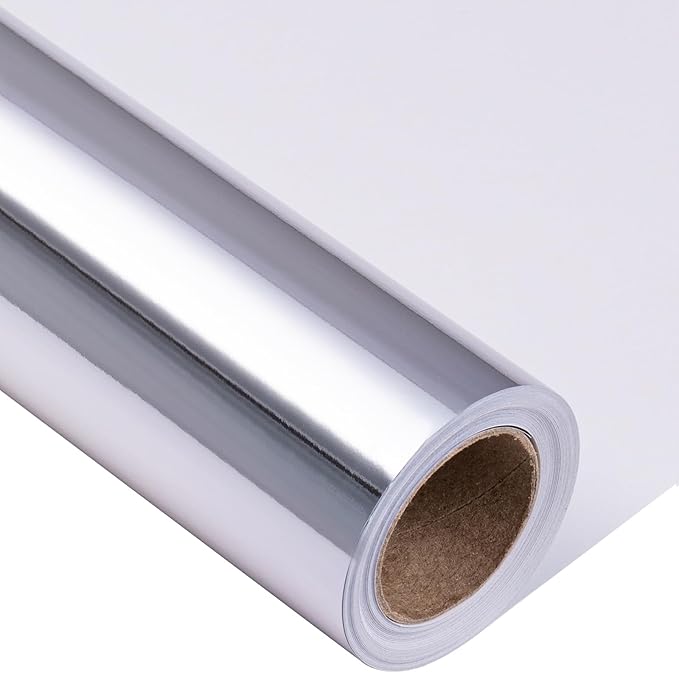 LeZakaa Silver Wrapping Paper Roll - Holographic Iridescent Wrapping Paper for Birthday, Valentine's, Mother's Day, Christmas, Holiday Party - 17 inches x 32.8 Feet (47.23 sq.ft.)