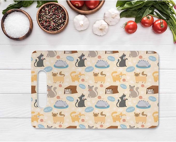 Cartoon Cat Cutting Board Cute Cats Kitten Funny Grip Handle Chopping Boards Cutting Board for Kitchen Plastic 16" x 10" x 0.24"