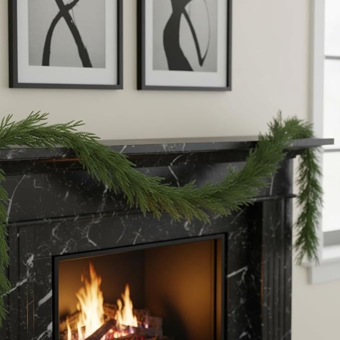 2 PCS 6FT Artificial Christmas Garland with Real Touch Norfolk Pine Garland - Lush Holiday Greenery for Mantle, Stairs, Table, Indoor Outdoor Decor