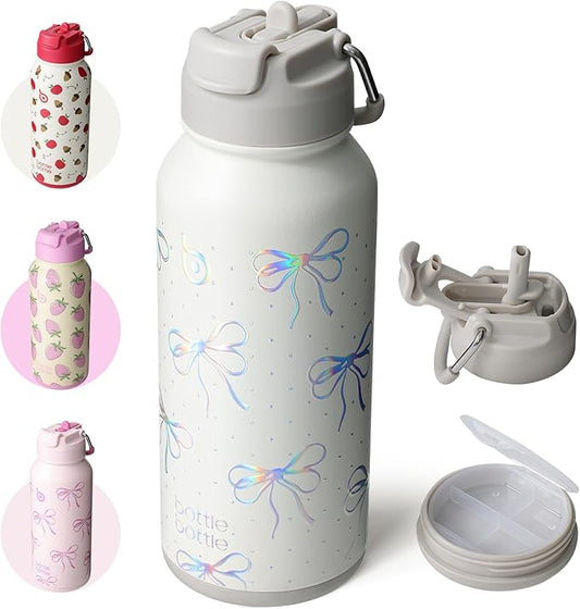 BOTTLE BOTTLE 32oz Insulated Water Bottle Stainless Steel Sport Water Bottle with Straw Dual-use Lid Design for Gym with Pill Box