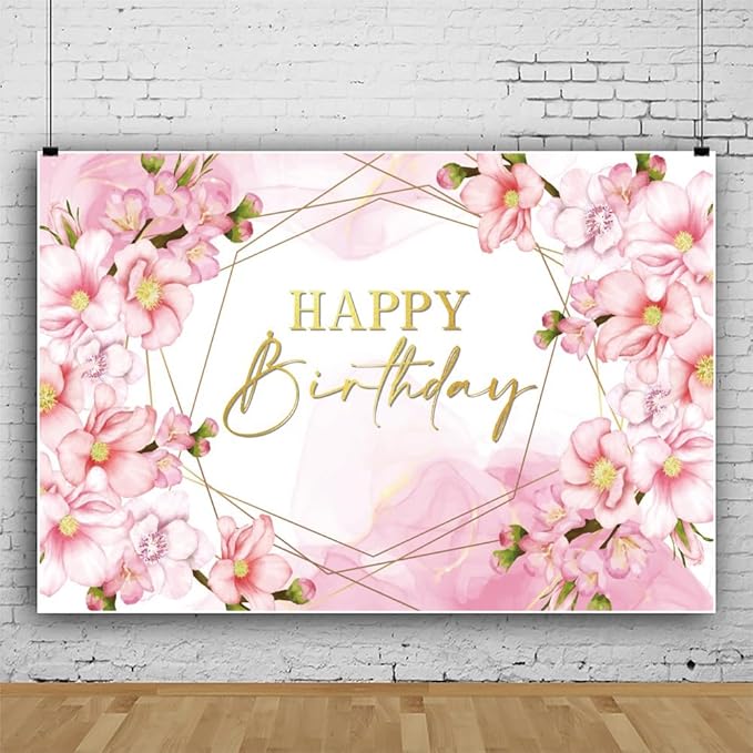 ChloropLastid 6x4ft Floral Happy Birthday Backdrop for Girls Pink Blooming Floral Party Decorations Photography Background Watercolor Flowers Women Birthday Party Decor Banner Photo Props