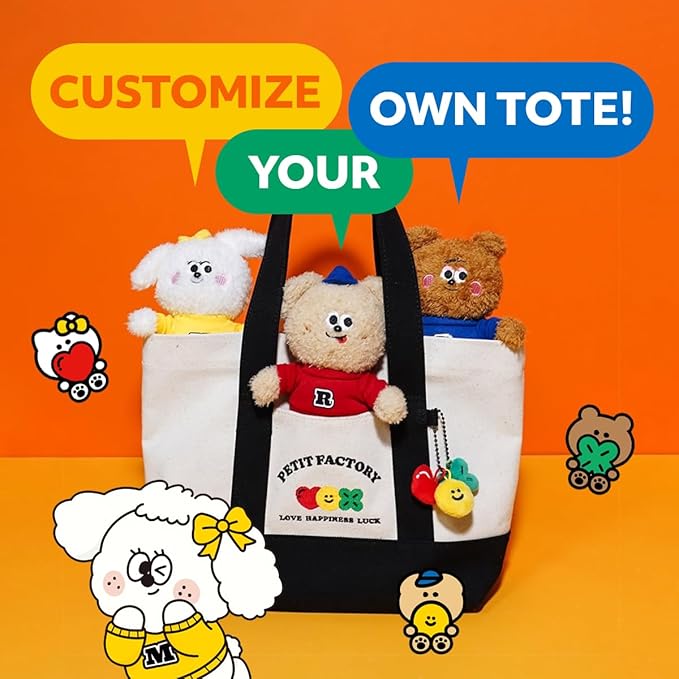 PETIT FACTORY Canvas Tote Bag 14.2"(W) × 9.1"(H) × 3.9"(D), Great for DIY Painting or Decoration, Tote Bags for Women Canvas with Pockets & Keyring Hooks