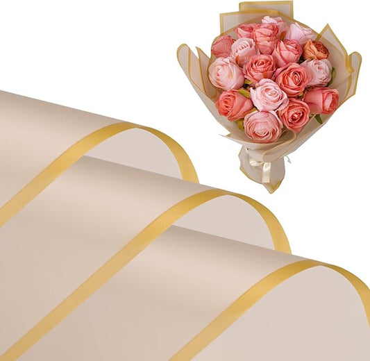 Kosotody 20 Sheets Flower Wrapping Paper Waterproof Florist Bouquet with Ribbon for Bouquets DIY Crafts Packaging Bouquet, 22.8x22.8 inch (Grey Khaki)…