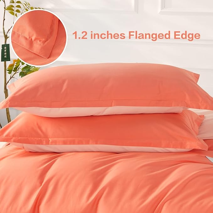 SAPHREAS Orange Duvet Cover King Size 3 Pieces Extra Soft 100% Cotton Bedding Set, Includes 1 Duvet Cover 90"x90" with Zipper Closure & 2 Pillow Shams, Comforter Not Included