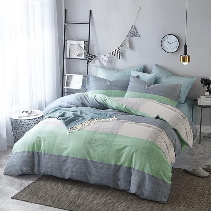 LifeTB Queen Comforter Set Patchwork Bedding Comforter Set Soft Fluffy Geometric Plaid Bedding Set for All Seasons Cozy Patchwork Plaid Checkered Pattern Queen Bed Comforter with 2 Pillow Shams