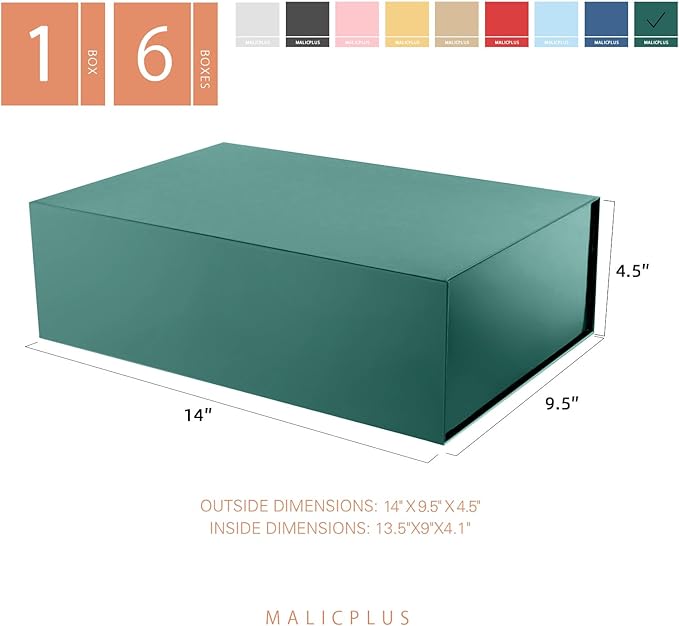 Christmas Large Gift Box with Lid 13.5x9x4.1 Inches, Green Groomsman Proposal Gift Box with Magnetic Closure for All Occasion (Glossy Green)