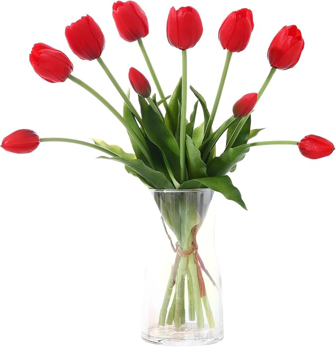 10PCS Black Red Fake Tulips Artificial Flowers Real Touch Latex Faux Tulips UV Resistant Fake Flowers Bouquet for Table Home Decor Party Wedding Garden Decoration