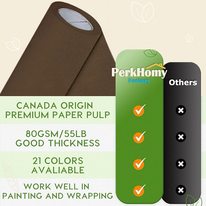 PerkHomy Coffee Kraft Paper Roll 48" x 1,800" (150') for Gift Wrapping Bouquet Flower Art Painting Craft Writing Packaging Shipping 80GSM 55LB (Coffee, 48" x 150')