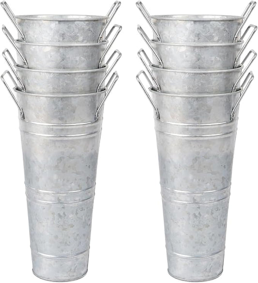 4pcs 10inch Small Galvanized Flower Bucket,Small Metal Vases for Flowers,Metal Vase,Flower Vases for Bouquet,Flower Buckets for Flower Bar Supplies (Silver,10inch Height,Set of4)
