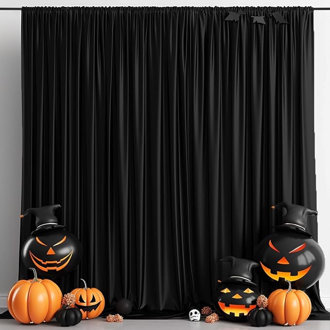 20x10ft Wrinkle Free Black Backdrop Curtain for Parties Soft Fabric Drapes Wedding Black Curtain Backdrop for Birthday Party Decorations Background for Photography 5x10ft, 4 Panels