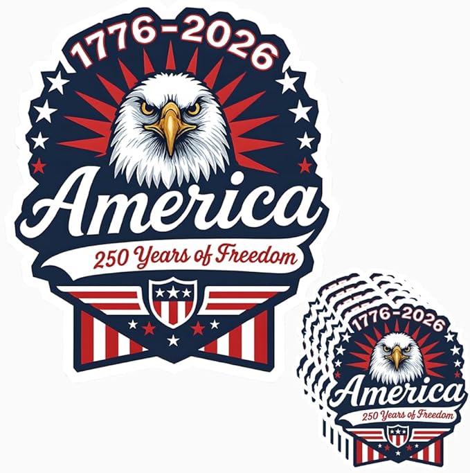 HANDICHI Design 5-Pack 3 Inch USA 250th Anniversary Stickers – Bald Eagle “250 Years of Freedom” Patriotic Vinyl Decals 1776-2026 for Cars, Laptops & Scrapbooks