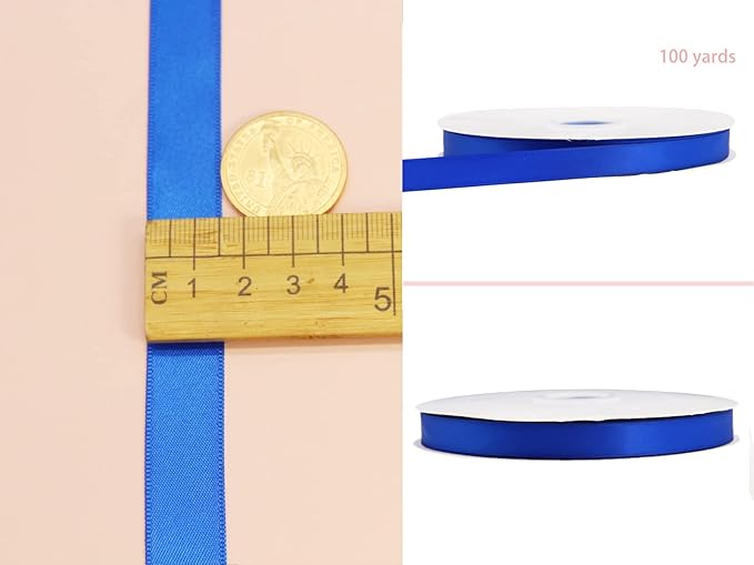 Royal Blue Double Faced Satin Ribbon 5/8 inch Flower Boutique Gift Wrapping Ribbon 15mm 100yards Continuous Fabric Silk Bow Ribbon for Christmas-DIY Crafts Hair Headband-Sewing-Wedding Decoration