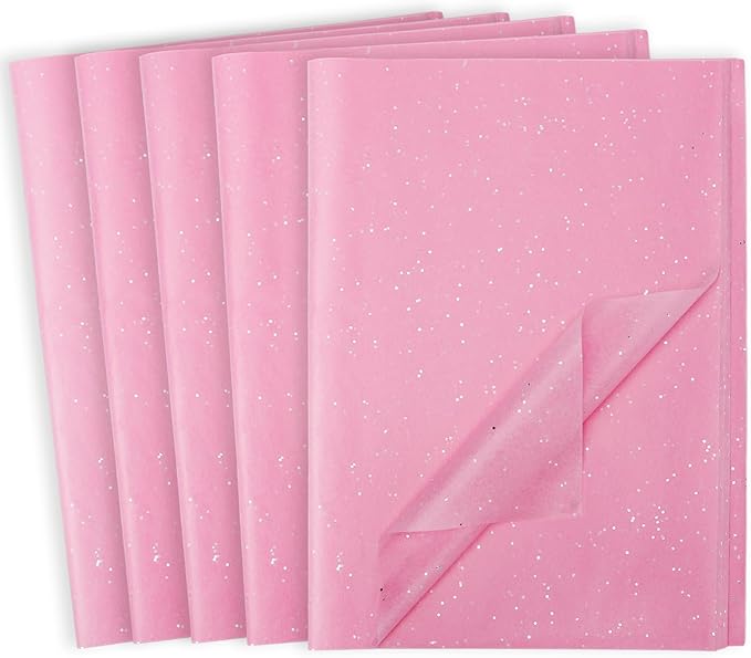 woric 135 Sheets Glitter Pink Tissue Paper 20 x 14 Inch Light Pink Tissue Paper for Gift Bags Wedding Girls Party Baby Shower Birthday Christmas Decor Art DIY Project