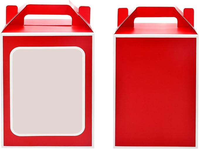Enorteen 12 Pcs Clear Gift Bags with Transparent Window Gift Boxes Candy Boxes Tote Paper Bags Flower Boxes Bouquet Bags for Bridal Shower Present Festivals Party (Red)