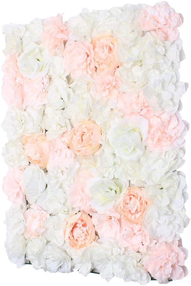 Eapmic 5Pcs 23.62"x 15.74" Artificial Flower Wall Panels,Flower Wall Mat Silk Flower Panels for Outdoor Garden Backyard Fence Fence Privacy Screen and Indoor Wall Decor(Pale Pinkish Grey)