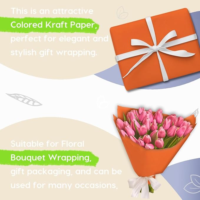 PerkHomy OrangeRed Kraft Paper Roll 48" x 3,600" (300') for Gift Wrapping Bouquet Flower Art Painting Craft Writing Packaging Shipping 80GSM 55LB (OrangeRed, 48" x 300')