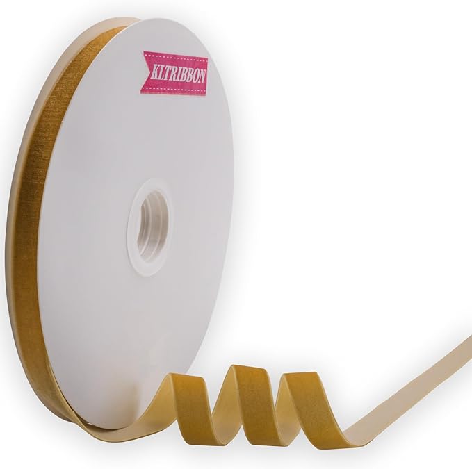 Vintage Gold Velvet Ribbon Single Faced,5/8 Inch X 25Yards Spool