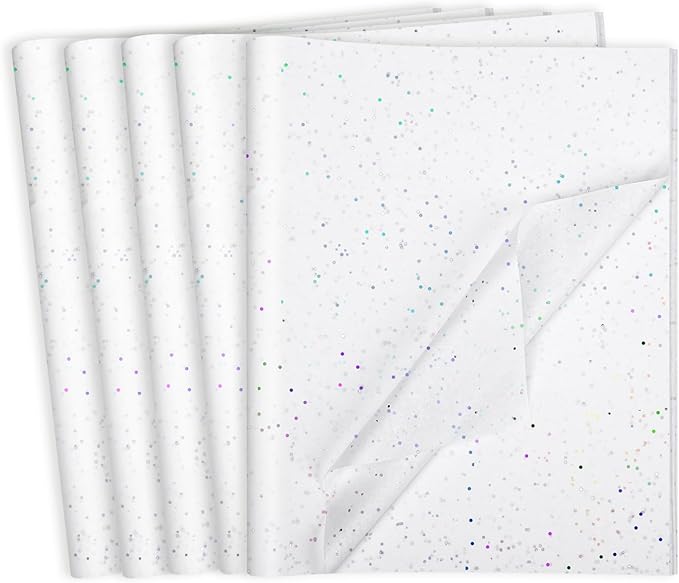 woric 135 Sheets White Tissue Paper for Gift Bags 20 x 14 Inch Glitter Tissue Paper for Birthday Baby Shower Wedding Christmas Decor Art DIY Crafts