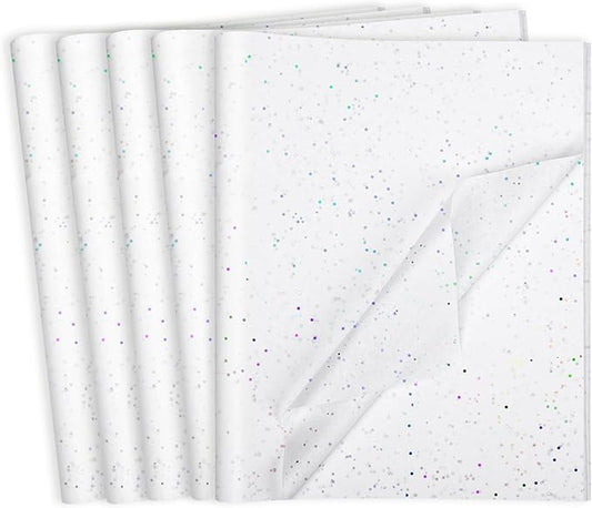 woric 135 Sheets White Tissue Paper for Gift Bags 20 x 14 Inch Glitter Tissue Paper for Birthday Baby Shower Wedding Christmas Decor Art DIY Crafts
