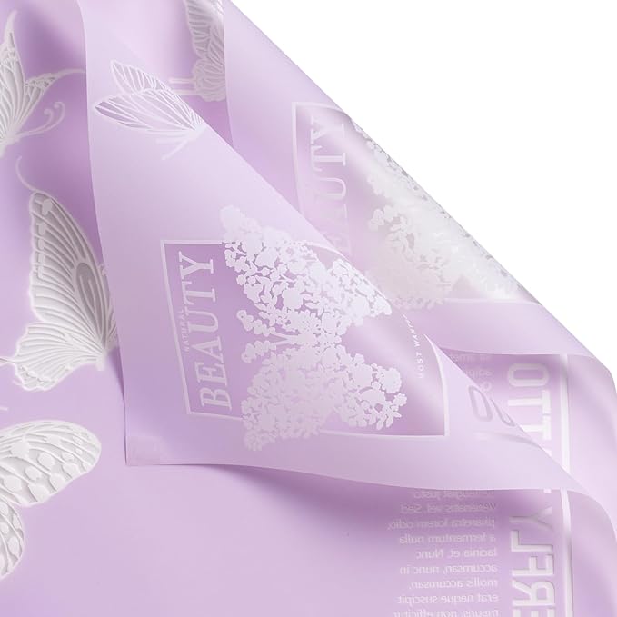 WRAPAHOLIC 20 Sheets Flower Wrapping Paper - 22.4 x 22.4 inch Purple Butterfly Water-Resistant Floral Bouquet Wrapping Paper, Florist Supplies Packaging for Wedding Birthday Gift DIY