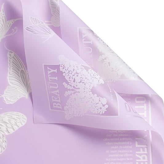 WRAPAHOLIC 20 Sheets Flower Wrapping Paper - 22.4 x 22.4 inch Purple Butterfly Water-Resistant Floral Bouquet Wrapping Paper, Florist Supplies Packaging for Wedding Birthday Gift DIY