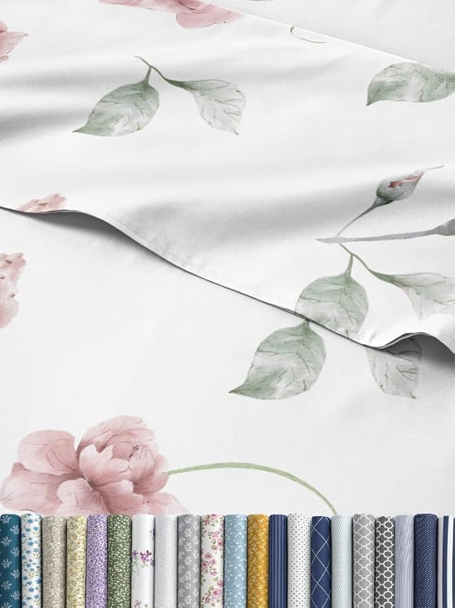 Floral Sheets - Floral Rose Bed Sheet Set - 1 Flat, 1 Fitted & 2 Pillowcases w/ Deep Pockets - Comfy, Wrinkle & Fade Free - Boho Botanical Bedding - Ultra-Soft, Breathable & Cooling - Full Size Set