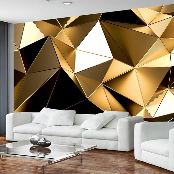 Golden 3D Geometric Lines Wallpaper - Large Wall Murals, Sofa & TV Wallpaper (Non-self-Adhesive)