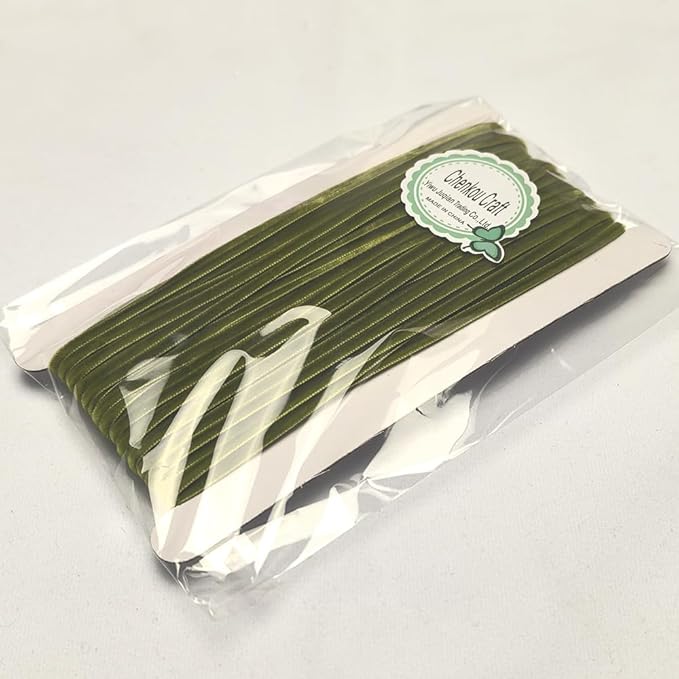 Chenkou Craft 25 Yards 1/8" Velvet Ribbon Lots Bulk (Olive, 1/8"(3mm))