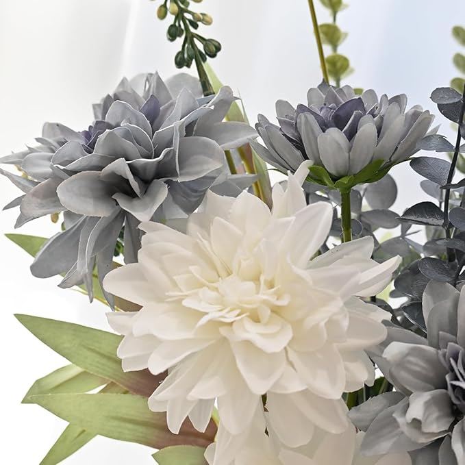 LADADA Fake Flowers in Vase,Silk Dahlias in Vases,Flower Arrangements for Table,Used for Home Office, Bathroom, Kitchen Decoration Et