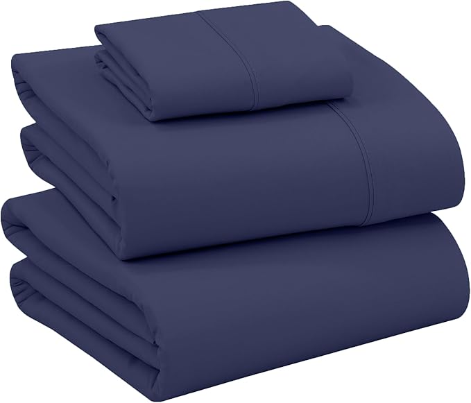 RUVANTI 100% Cotton Twin XL Sheet Sets, 3 Pieces, Soft & Breathable Percale Weave Bedding, Deep Pocket 16", Hotel Standard, Crisp Cool Feel, Durable, Perfect Size Dyed Sheets, Crown Blue