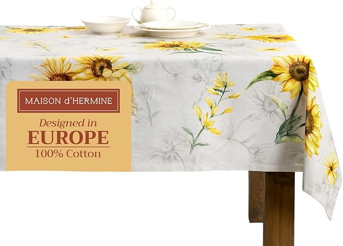Maison d' Hermine Table Cloth Square Table 100% Cotton 54 x 54 Inches Tablecloth Reusable Decorative Everyday Use for Dining Room, Farmhouse, Home, Party, Festive & Wedding Spring Summer - Candice