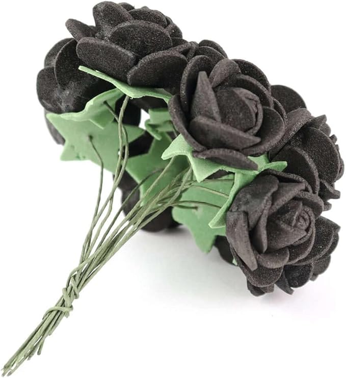 Efavormart 48 Roses | 4" Tall Black Real Touch Artificial DIY Foam Rose Flowers with Stem, Craft Rose Buds