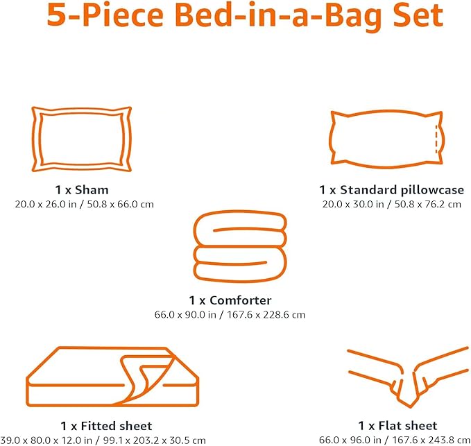 Amazon Basics Twin/Twin XL Comforter Set with Printed Sheets, 5-Piece Coral Medallion Bedding, Lightweight Microfiber Bed-in-a-Bag