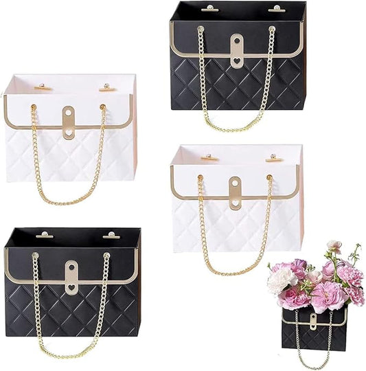 NADUSEP 4 PCS Flower Paper Gift Bag, Bouquet Storage Bucket Florist Handbag with Metal Chain, Wedding Gift Wrap Bag Flower Boxes for Graduation Wedding Valentine's Day Mother's Day Birthday Festivals Party Bridal Shower Anniversary Thanksgiving Christmas