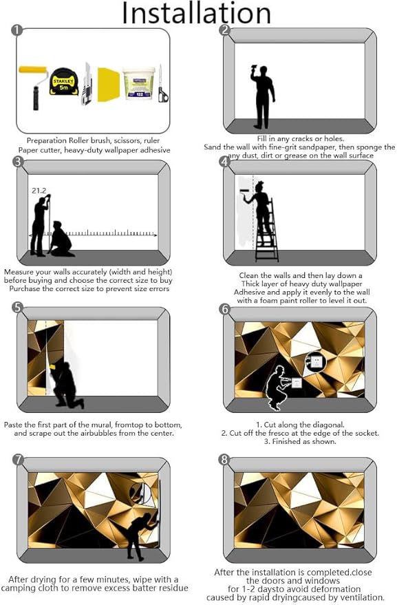 Golden 3D Geometric Lines Wallpaper for Large Walls, Sofa and TV Background