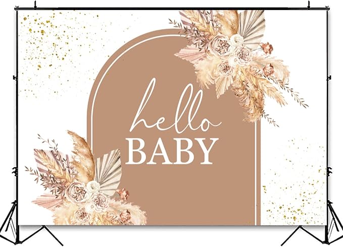 InMemory Boho Baby Shower Backdrop Decorations for Girl Pampas Floral Arch Hello Oh Baby Backdrops Banner Sign Photography Background for Girls Bohemian Baby Shower Party Decor Photo Booth Props 5x3ft