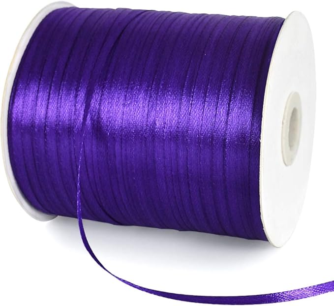 1/8 Inch x 870 Yards Purple Thin Solid Satin Ribbon Giant Spool Double Face Woven Polyester Fabric Ribbons for Crafts Hanging Tags Balloons Bouquet Hair Gift Wrapping Party Decoration Halloween