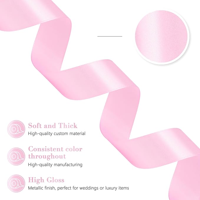 Pink Ribbon 1 Inch 60 Yards, Versatile Pink Satin Ribbon for Flower Bouquet, Graduation Lei, Crafts, Gift Wrapping, Baby Shower, DIY Bows and Wedding Decorations