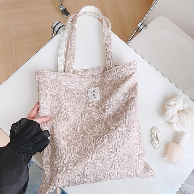 Cotton Canvas Tote Bag Reusable Soft Grocery Cloth Bag Floral Shoulder Bag for Beach Travel Shopping
