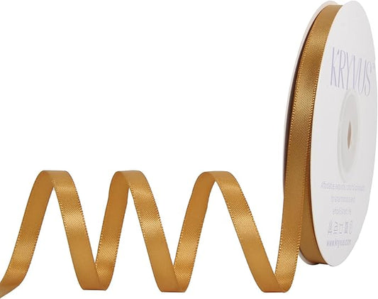 Old Gold Satin Ribbon, Double Faced 1/4 Inch X 25 Yards Old Gold Ribbon, Premium Satin Ribbon for Gift Wrapping, Crafts, Hair Bow Making, Sewing, Flower Bouquet, Wedding Party Decor