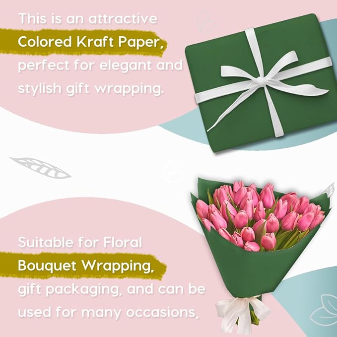 PerkHomy Dark Green Kraft Paper Roll 36" x 1,800" (150') for Gift Wrapping Bouquet Flower Art Painting Craft Writing Packaging Shipping 80GSM 55LB (Dark Green, 36" x 150')