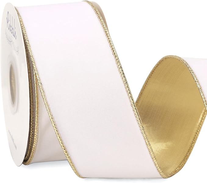 Ribbli White Velvet Wired Ribbon 2.5 Inch Luxury Matte Velvet Christmas Ribbon for Gift Wrapping Christmas Tree Decoration Crafts Wreaths Supplies - 10 Yards
