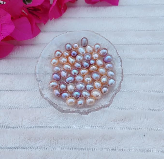 50 Pcs Natural Pearl Beads for Jewelry Making AAA 8-9 mm No Holes Natural Genuine Real Freshwater Cultured Pearl Oval Pearls Beads Loose Gemstone Bead Crafts Gift for Women,DIY Gifts.